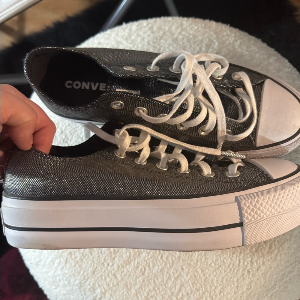Converse Women's Black Glitter Platform Sneakers - Picture 5 of 6